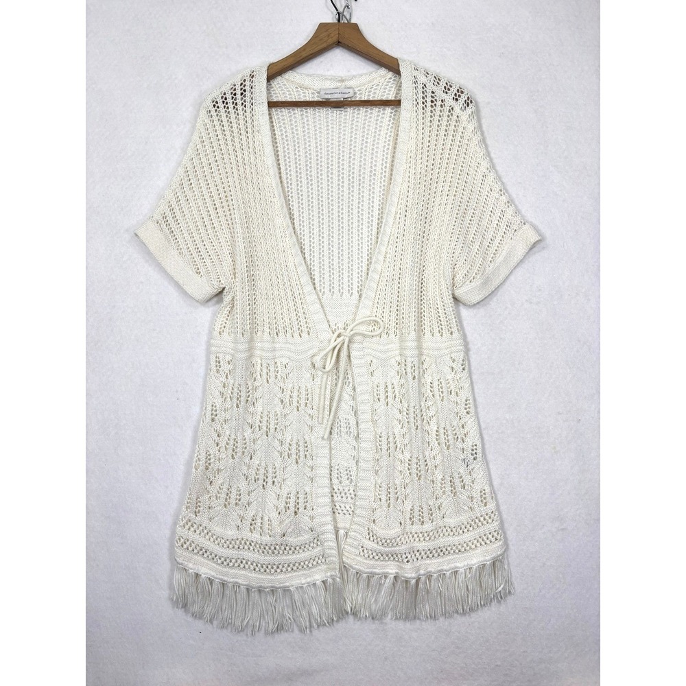 Christopher Banks Crochet Cardigan Womens Large Fringe Open‎ Knit